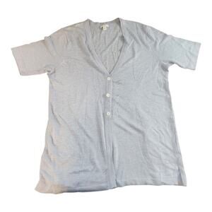 J. Jill sz med. cardigan linen blend blue/purple 3 buttons short sleeve pockets